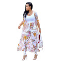 2021 Woman fall clothing Ladies elegant printed long coat leggings two piece set boutique clothing fashion  casual dress